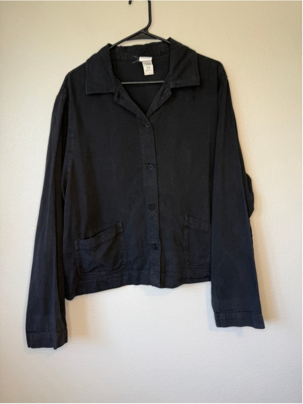 Eileen Fisher Black Tencel Cotton Shirt Jacket L Made in USA